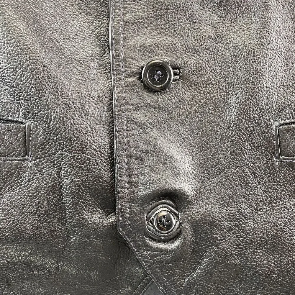 Genuine Black Leather Motorcycle Vest Size Large Made In The USA Button Up Adjst